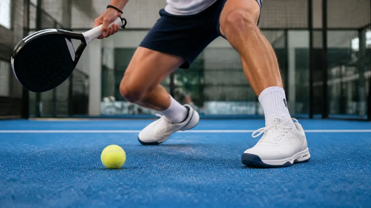 Padelsko der griber i kunstgræs under en sidebevægelse