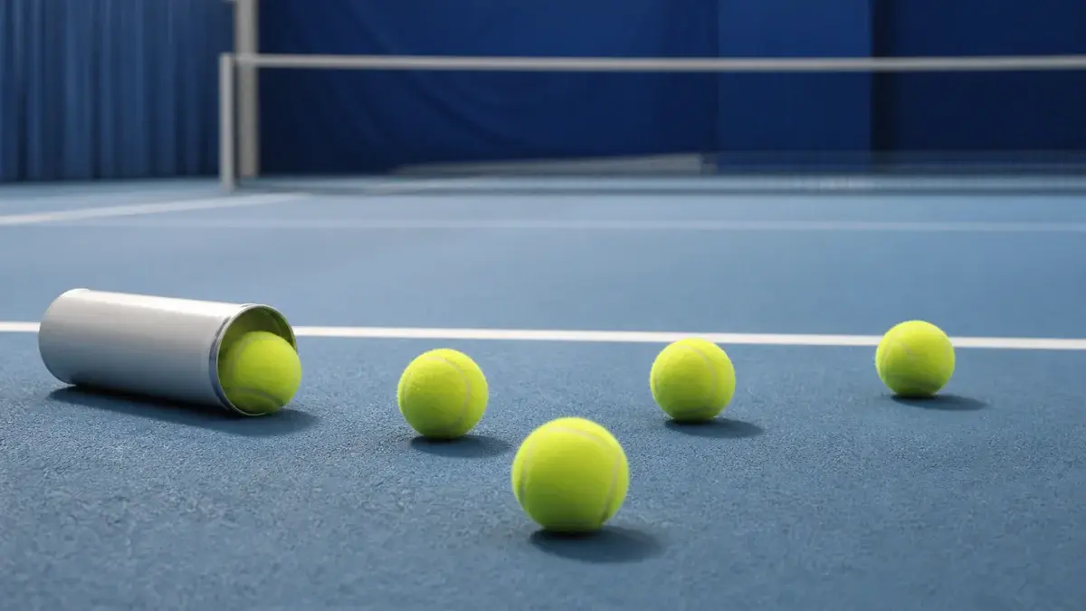 Tennisbolde der ruller ud af en neutral boldbeholder